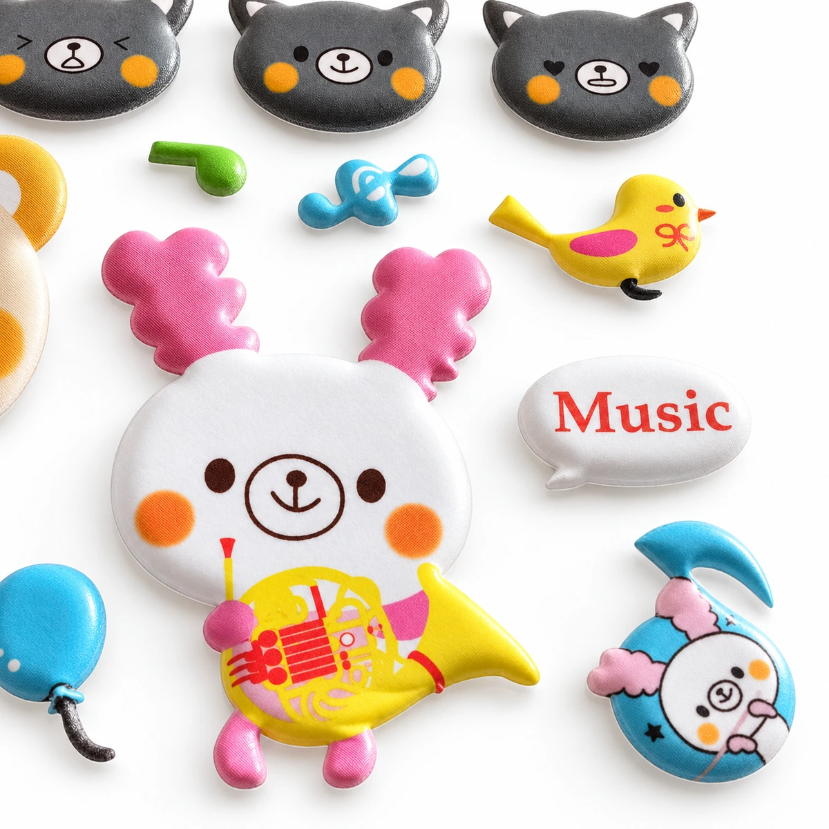 Custom foam sticker sheets with music-themed bear designs for OEM brand projects
